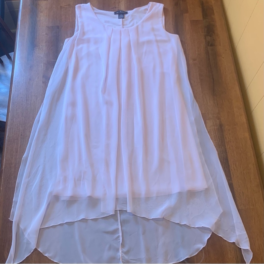 Elie McCarthy dress Medium Blush Pink Sleeveless Lined Sheer Asymmetrical layer